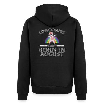 Einhorn Einhörner sind im August geboren - Unicorn - Unisex Premium Bio Zip Hoodie - Schwarz - Hinten - Nico (187cm)