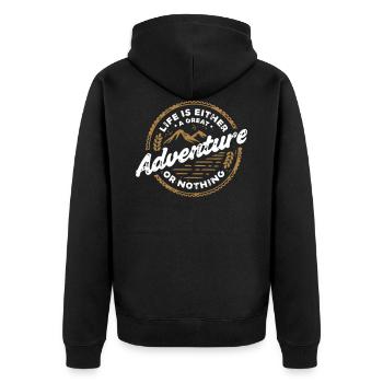 Adventure T-Shirt ✅ - Unisex Premium Organic Zip Hoodie - black - Back - Nico (187cm)