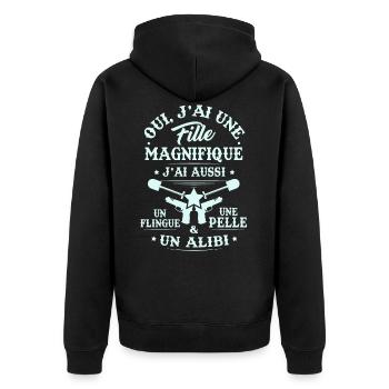 T-shirt for Dad - I have a beautiful girl - Unisex Premium Organic Zip Hoodie - black - Back - Nico (187cm)