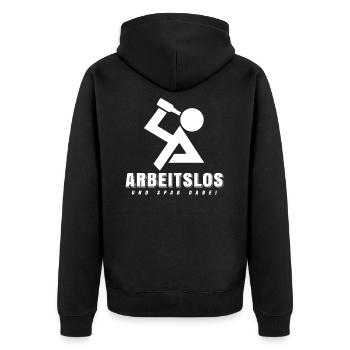 Arbeitsloser Shirt Arbeitslos Geschenk Hartz 4 - Unisex Premium Bio Zip Hoodie - Schwarz - Hinten - Nico (187cm)