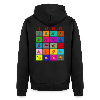 Judo Griffe - Training - Tshirt - Geschenkidee - Unisex Premium Bio Zip Hoodie - Schwarz - Hinten - Nico (187cm)