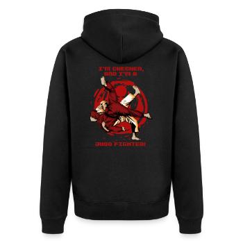 Chechen Tshirt - Judo - Fighter - Tschetschen - Unisex Premium Bio Zip Hoodie - Schwarz - Hinten - Nico (187cm)