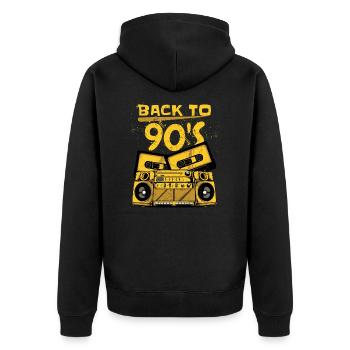 Back to the 90s. Neunziger Jahre Retro Kasetten - Unisex Premium Bio Zip Hoodie - Schwarz - Hinten - Nico (187cm)