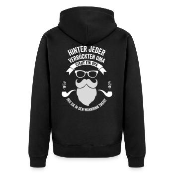Behind every crazy grandma is a grandpa - Unisex Premium Organic Zip Hoodie - black - Back - Nico (187cm)