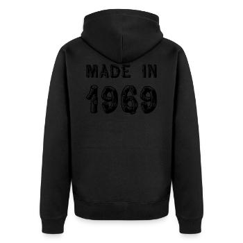 Made in 1969 - Unisex Premium Bio Zip Hoodie - Schwarz - Hinten - Nico (187cm)