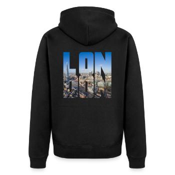 London England UK GB - Unisex Premium Organic Zip Hoodie - black - Back - Nico (187cm)