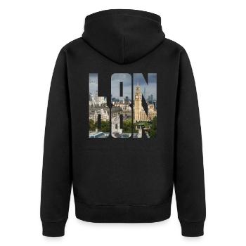 London England UK GB - Unisex Premium Organic Zip Hoodie - black - Back - Nico (187cm)