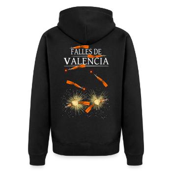 Falles Valencia Pyro Trueno Orange Feuerwerk - Unisex Premium Bio Zip Hoodie - Schwarz - Hinten - Nico (187cm)
