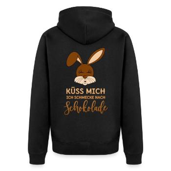 Küss mich Ich schmecke nach Schokolade Hase Spruch - Unisex Premium Bio Zip Hoodie - Schwarz - Hinten - Nico (187cm)