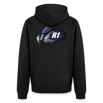 R1 - Unisex Premium Organic Zip Hoodie - black - Back - Nico (187cm)