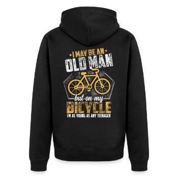 Rentner Fahrrad lustig alter - Unisex Premium Bio Zip Hoodie - Schwarz - Hinten - Nico (187cm)