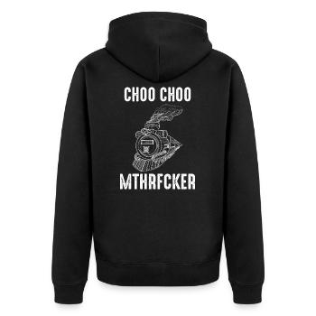 Eisenbahner Zugführer Lokführer Modelleisenbahn - Unisex Premium Bio Zip Hoodie - Schwarz - Hinten - Nico (187cm)