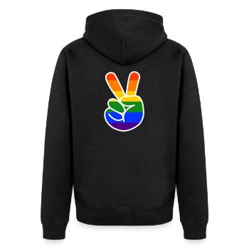 Victory Zeichen LGBT Gay Pride CSD Regenbogen - Unisex Premium Bio Zip Hoodie - Schwarz - Hinten - Nico (187cm)