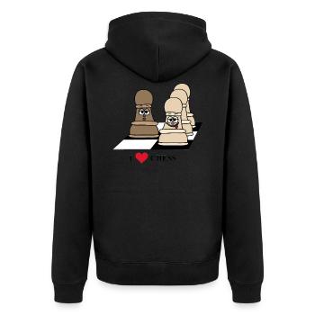 Schach, Bauer, Chess - Unisex Premium Bio Zip Hoodie - Schwarz - Hinten - Nico (187cm)