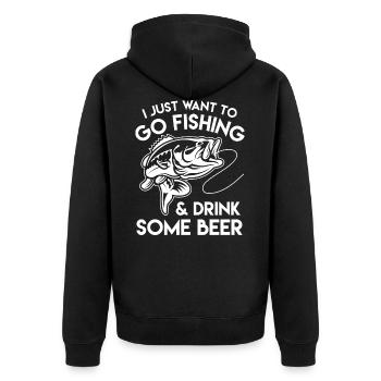 Chemise de pêcheur à la ligne avec citation de bière et cadeau de poisson - Veste à capuche bio Premium Unisexe - noir - Dos - Nico (187cm)