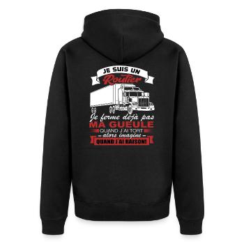Routier Shirt • Je ferme pas ma gueule • Cadeau - Veste à capuche bio Premium Unisexe - noir - Dos - Nico (187cm)