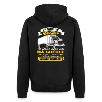 Routier Shirt • Je ferme pas ma gueule • Cadeau - Veste à capuche bio Premium Unisexe - noir - Dos - Nico (187cm)