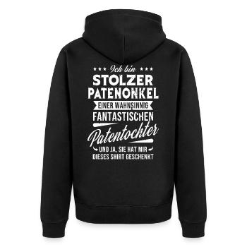 Stolzer Patenonkel einer Patentochter - Unisex Premium Bio Zip Hoodie - Schwarz - Hinten - Nico (187cm)