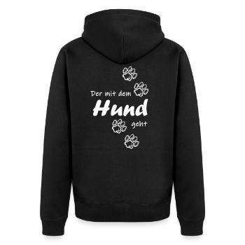 Der mit dem Hund geht - Unisex Premium Bio Zip Hoodie - Schwarz - Hinten - Nico (187cm)