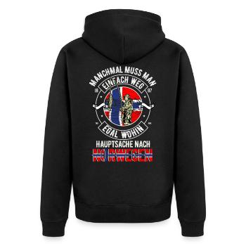 Angeln Norwegen - Unisex Premium Bio Zip Hoodie - Schwarz - Hinten - Nico (187cm)