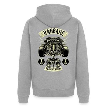 Raggare Hot Rod Custom Car Skull Dragster Vintage - Unisex Premium Bio Zip Hoodie - Grau meliert - Hinten - Nico (187cm)
