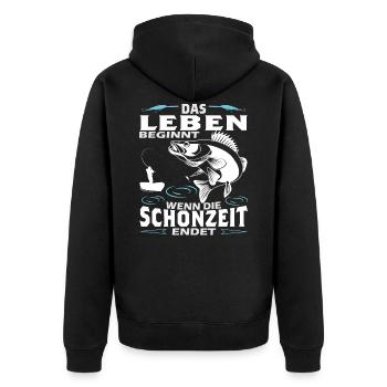 Zander Angler - Unisex Premium Bio Zip Hoodie - Schwarz - Hinten - Nico (187cm)