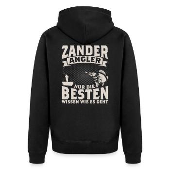ZANDER ANGLER - Unisex Premium Bio Zip Hoodie - Schwarz - Hinten - Nico (187cm)