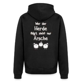 Funny Spruch Wer der Herde folgt, sieht nur Ärsche - Unisex Premium Bio Zip Hoodie - Schwarz - Hinten - Nico (187cm)
