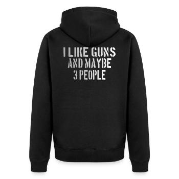 PRO GUN / 2ND AMENDMENT: I like guns - Unisex Premium Bio Zip Hoodie - Schwarz - Hinten - Nico (187cm)