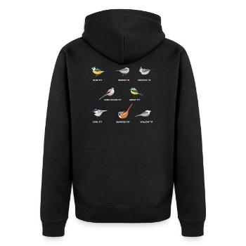 Une collection d'oiseaux mésange | Mésange bleue, mésange charbonnière - Veste à capuche bio Premium Unisexe - noir - Dos - Nico (187cm)