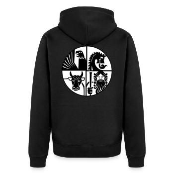 Nordisches Zimmer - Unisex Premium Bio Zip Hoodie - Schwarz - Hinten - Nico (187cm)