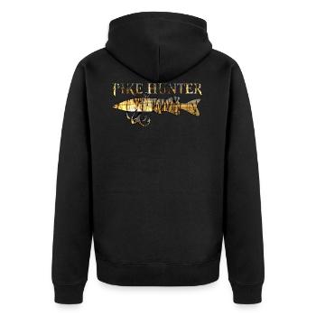 Pike Hunter angeln Angler Hecht Zander Barsch - Unisex Premium Bio Zip Hoodie - Schwarz - Hinten - Nico (187cm)
