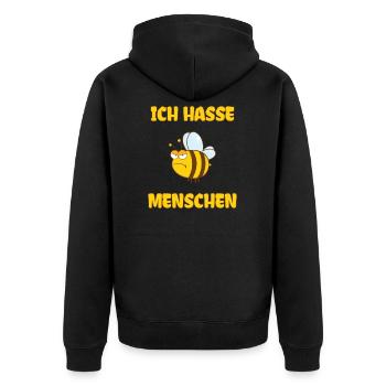 Ich Hasse Menschen Biene - Unisex Premium Bio Zip Hoodie - Schwarz - Hinten - Nico (187cm)