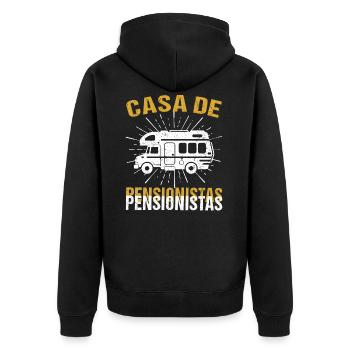 Wohnmobil Camping Rentner - Unisex Premium Bio Zip Hoodie - Schwarz - Hinten - Nico (187cm)