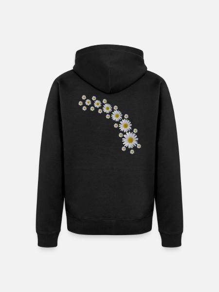 Margeriten Ranke, weiße Blumen, Blüten, floral, - Premium økologisk unisex-hættejakke - sort