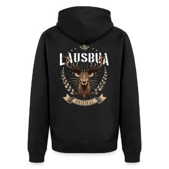 Lausbua Hirsch Bayrischer Tiroler Bua Dialekt Spaß - Unisex Premium Bio Zip Hoodie - Schwarz - Hinten - Nico (187cm)