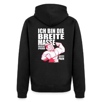 Bodybuilding Fitness Ich bin die breite Masse - Unisex Premium Bio Zip Hoodie - Schwarz - Hinten - Nico (187cm)