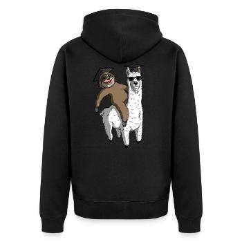 Sloth Riding Llama Funny Graduation - Unisex Premium Bio Zip Hoodie - Schwarz - Hinten - Nico (187cm)