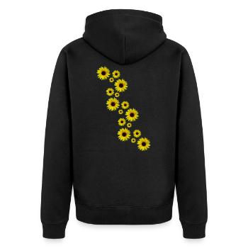 gelbe Sonnenblumen, Sonnenblume, Blumen, Blüten - Unisex Premium Bio Zip Hoodie - Schwarz - Hinten - Nico (187cm)