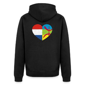 Amazigh Kabyle Niederländisches Stolzherz Tamazgha - Unisex Premium Bio Zip Hoodie - Schwarz - Hinten - Nico (187cm)