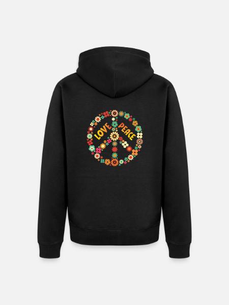LOVE PEACE - Unisex Premium Organic Zip Hoodie - black