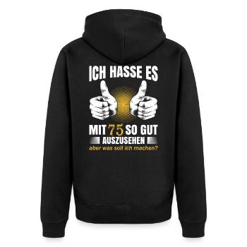 Geschenk zum 75 Geburtstag Jahrgang 1945 75 Jahre - Unisex Premium Bio Zip Hoodie - Schwarz - Hinten - Nico (187cm)