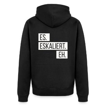 ES ESKALIERT EH ESKALATION PARTY SAUFEN LUSTIG - Unisex Premium Bio Zip Hoodie - Schwarz - Hinten - Nico (187cm)