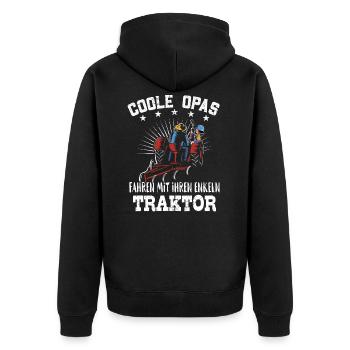 Opa und Enkel mit Traktor - Unisex Premium Bio Zip Hoodie - Schwarz - Hinten - Nico (187cm)