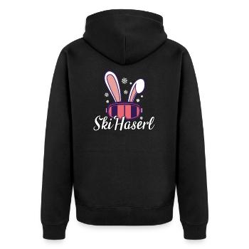Ski Haserl - Unisex Premium Bio Zip Hoodie - Schwarz - Hinten - Nico (187cm)