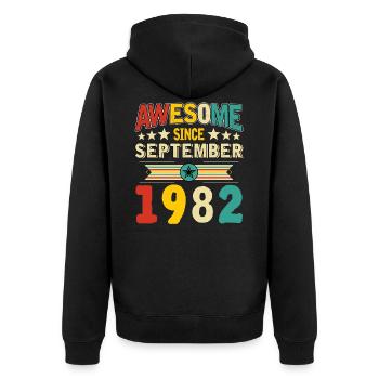 Genial seit September 1982 - Unisex Premium Bio Zip Hoodie - Schwarz - Hinten - Nico (187cm)