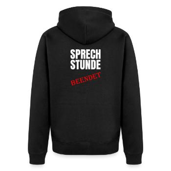 Sprechstunde beendet Humorvoller Spruch für Büro - Unisex Premium Bio Zip Hoodie - Schwarz - Hinten - Nico (187cm)