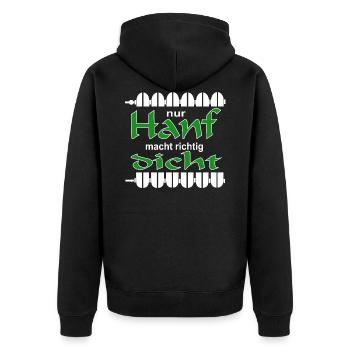 Heizungsbauer nur Hanf macht richtig dicht, SHK - Unisex Premium Bio Zip Hoodie - Schwarz - Hinten - Nico (187cm)