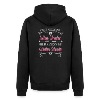 Toller Bruder tollere Schwester - Unisex Premium Bio Zip Hoodie - Schwarz - Hinten - Nico (187cm)