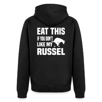Eat this if you Dont like my Russel Jack Russel - Unisex Premium Organic Zip Hoodie - black - Back - Nico (187cm)